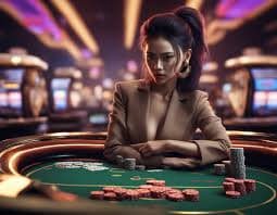 Tampilan meja Casino Hold'em dengan taruhan dalam permainan